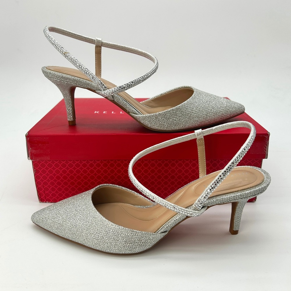 Womens Strappy Kitten Heels Kelly & Katie Ronny Size 9 M Silver Rhinestone NEW